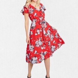 ModCloth Fits of Bliss Midi Dress Size XL Pockets Faux Wrap Belted Floral Retro